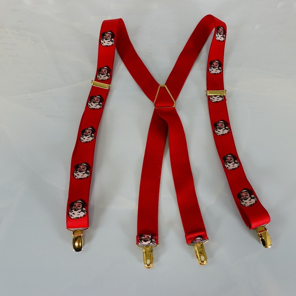 Suspender Mens Red Santa Claus WEST GERMANY Clip On Adjustable Stretch X Back